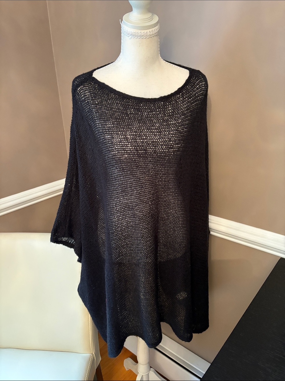 Zara Black Open-Weave Poncho Sweater